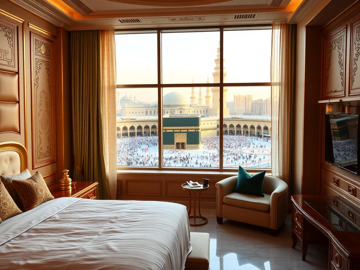 Luxury hotel room in Makkah with Haram view